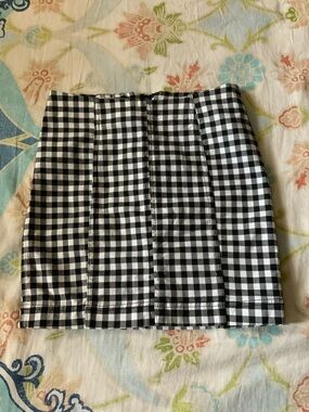 Free People Black & White Gingham Panel Mini Skirt